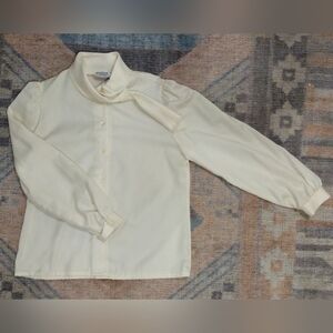 Vintage Ivory Women's Blouse with built-in secretary tie, size 10